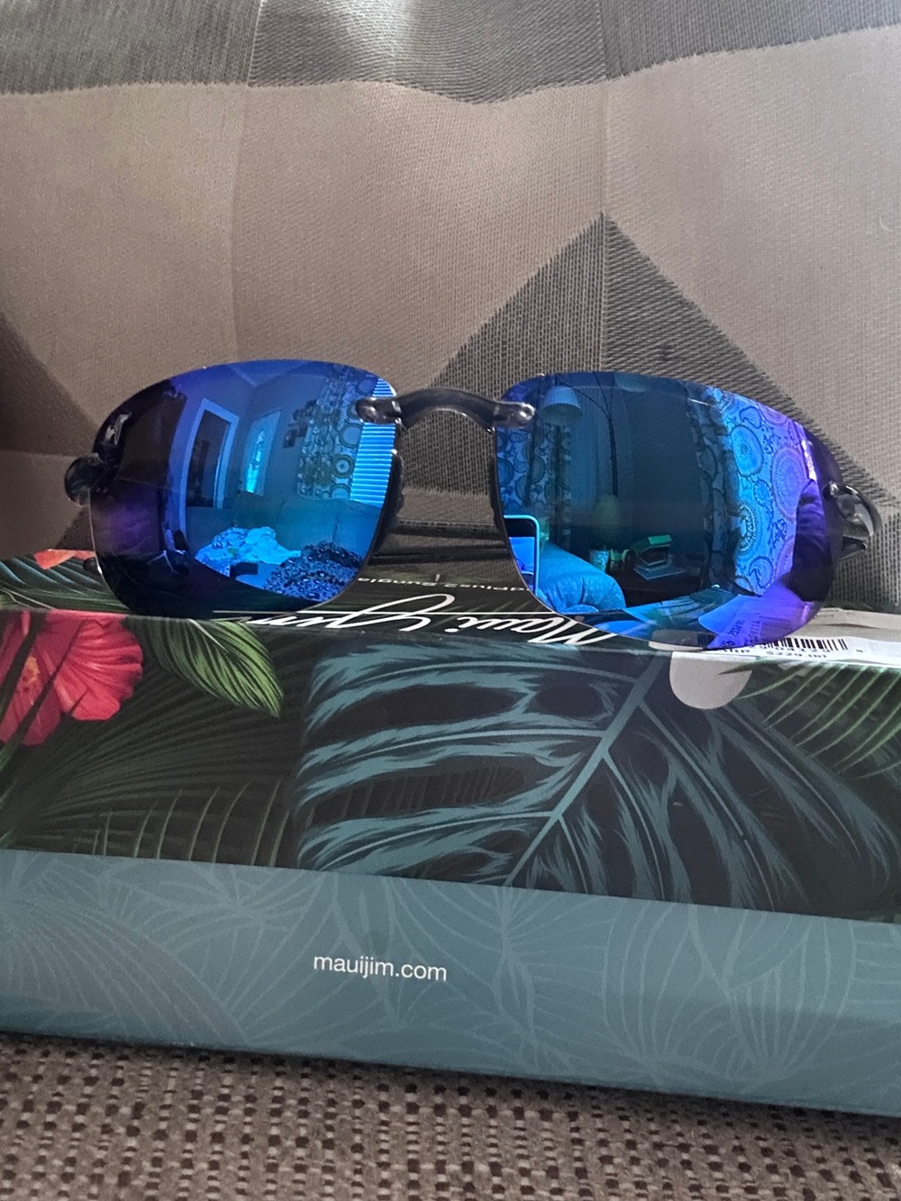Maui Jim Ho’okipa Blue Mirrored Rimless Sunglasses